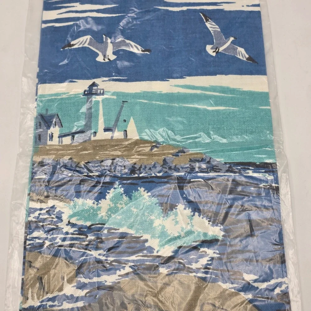 Kitchen Towel Vintage‎ MCM Coastal Blue Sailboat Lighthouse Beach Decor NOS
